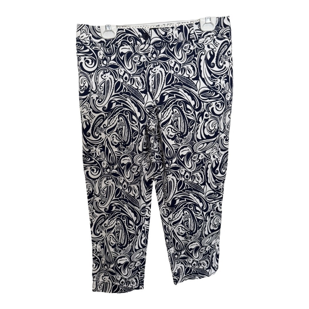 Talbots Perfect Crop Navy White Paisley Print Size 8P Petite Slim Leg